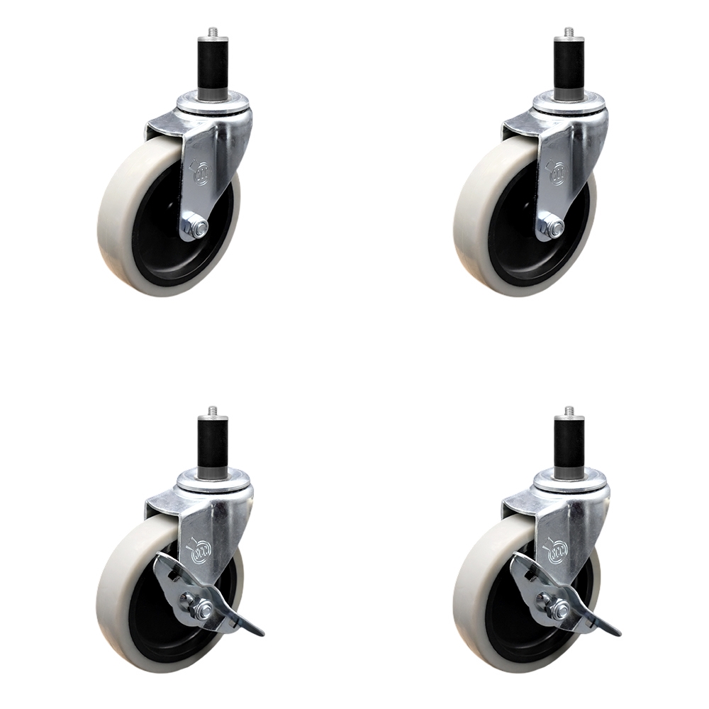 SCC-EX05S410-TPRS-138-2-SLB-2 4 in. Swivel Thermoplastic Rubber Casters, 1.38 in. Expanding Adapter Stem Casters - Set of 4