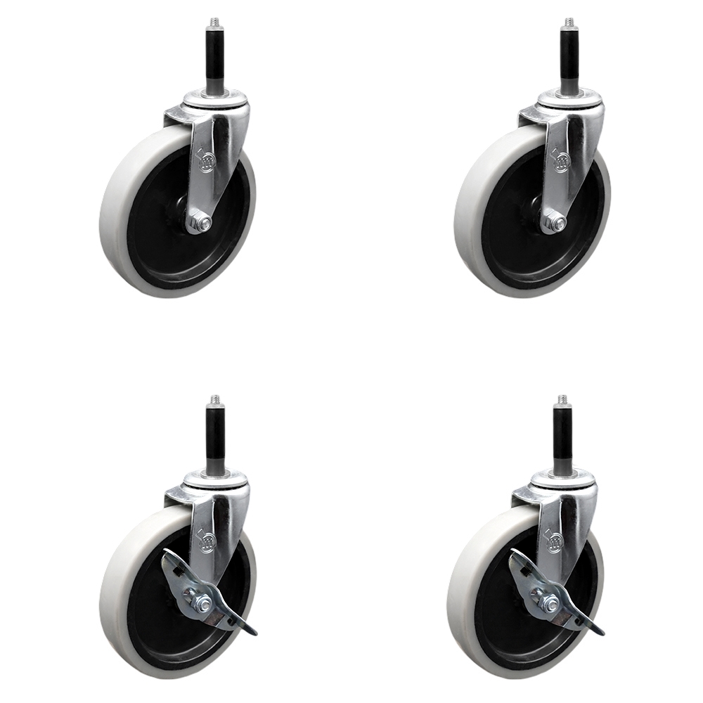 SCC-EX05S510-TPRS-34-2-SLB-2 5 in. Swivel Thermoplastic Rubber Casters, 0.75 in. Expanding Adapter Stem Casters - Set of 4