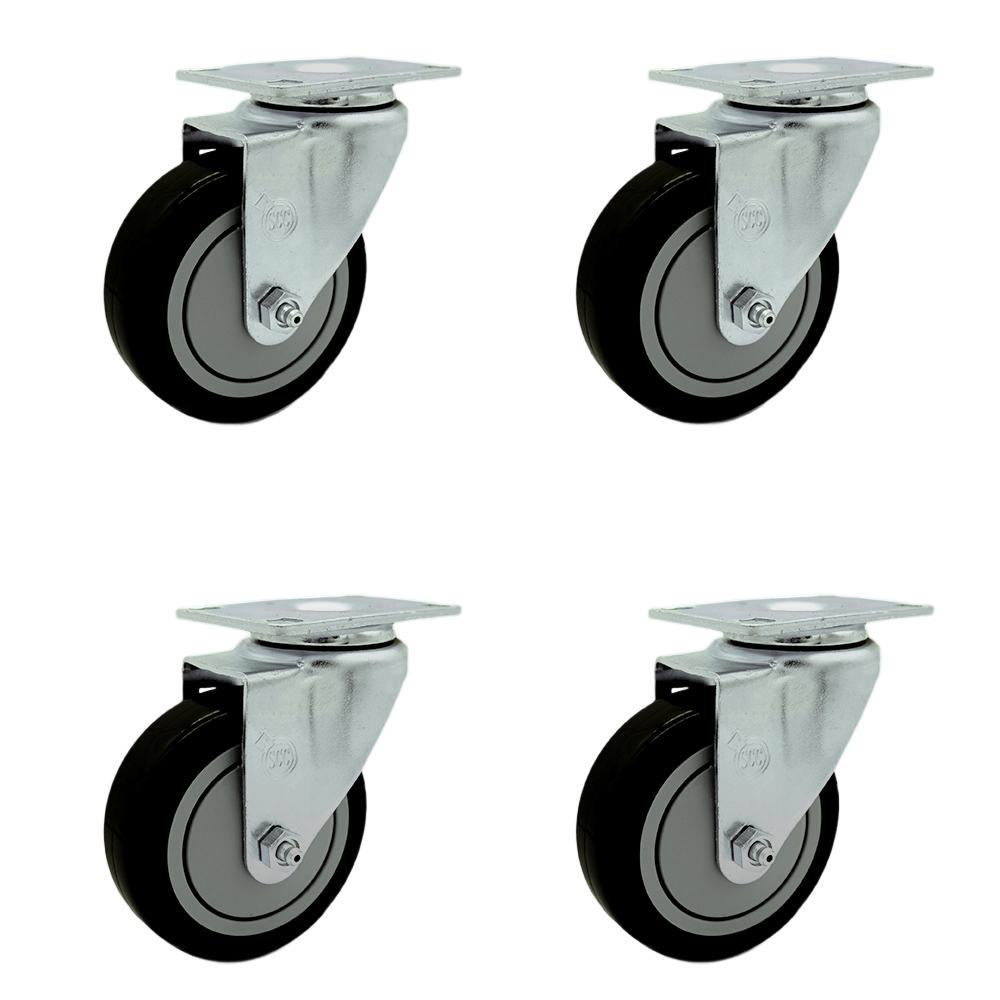 SCC-SS20S414-PPUB-BLK-4 Stainless Steel Polyurethane Swivel Top Plate Caster with 4 x 1.25 in. Black Wheels - Set of 4
