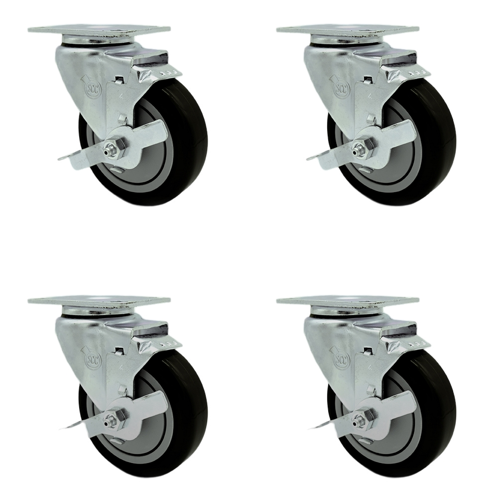 SCC-SS20S414-PPUB-BLK-TLB-4 Stainless Steel Polyurethane Swivel Top Plate Caster with 4 x 1.25 in. Black Wheels - Set of 4
