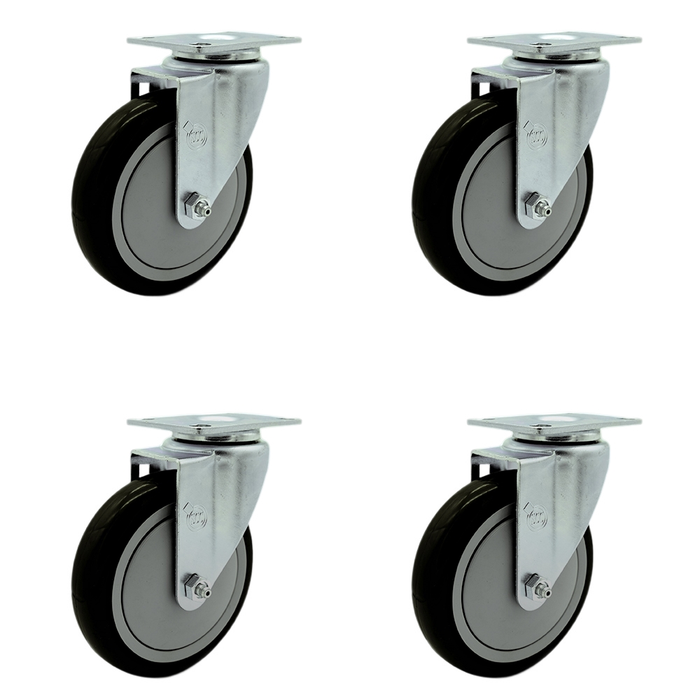 SCC-SS20S514-PPUB-BLK-4 Stainless Steel Polyurethane Swivel Top Plate Caster with 5 x 1.25 in. Black Wheels - Set of 4
