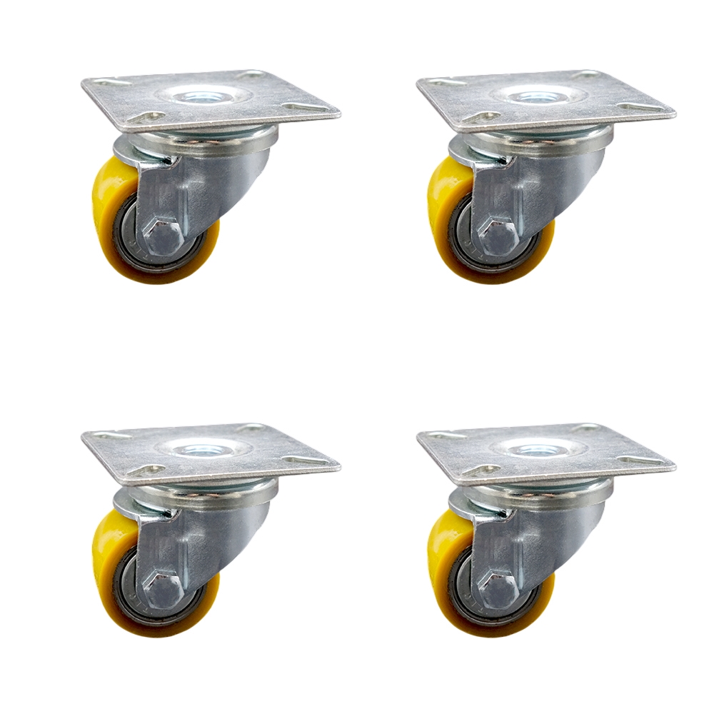 SCC-04S13810-PUB-4 Low Profile Polyurethane Swivel Top Plate Caster with 35 x 27 mm Yellow Wheel - Set of 4