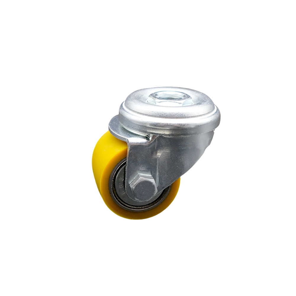 SCC-BH04S13810-PUB Low Profile Polyurethane Swivel Bolt Hole Caster with 35 x 27 mm Yellow Wheel