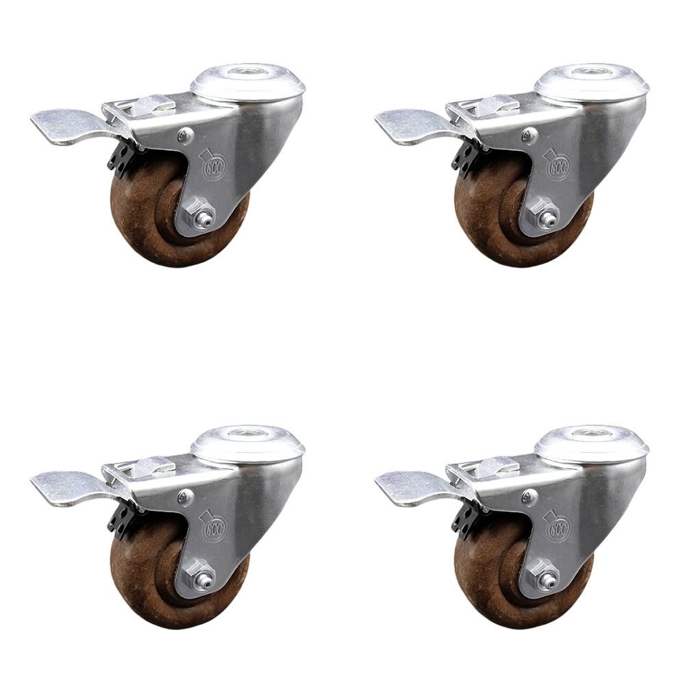 SCC-SSBHTTL20S314-GFNSHT-4 Stainless Steel High Temperature Glass Filled Nylon Swivel Bolt Hole Caster with 3 x 1.25 in. Brown Wheels - Set of 4