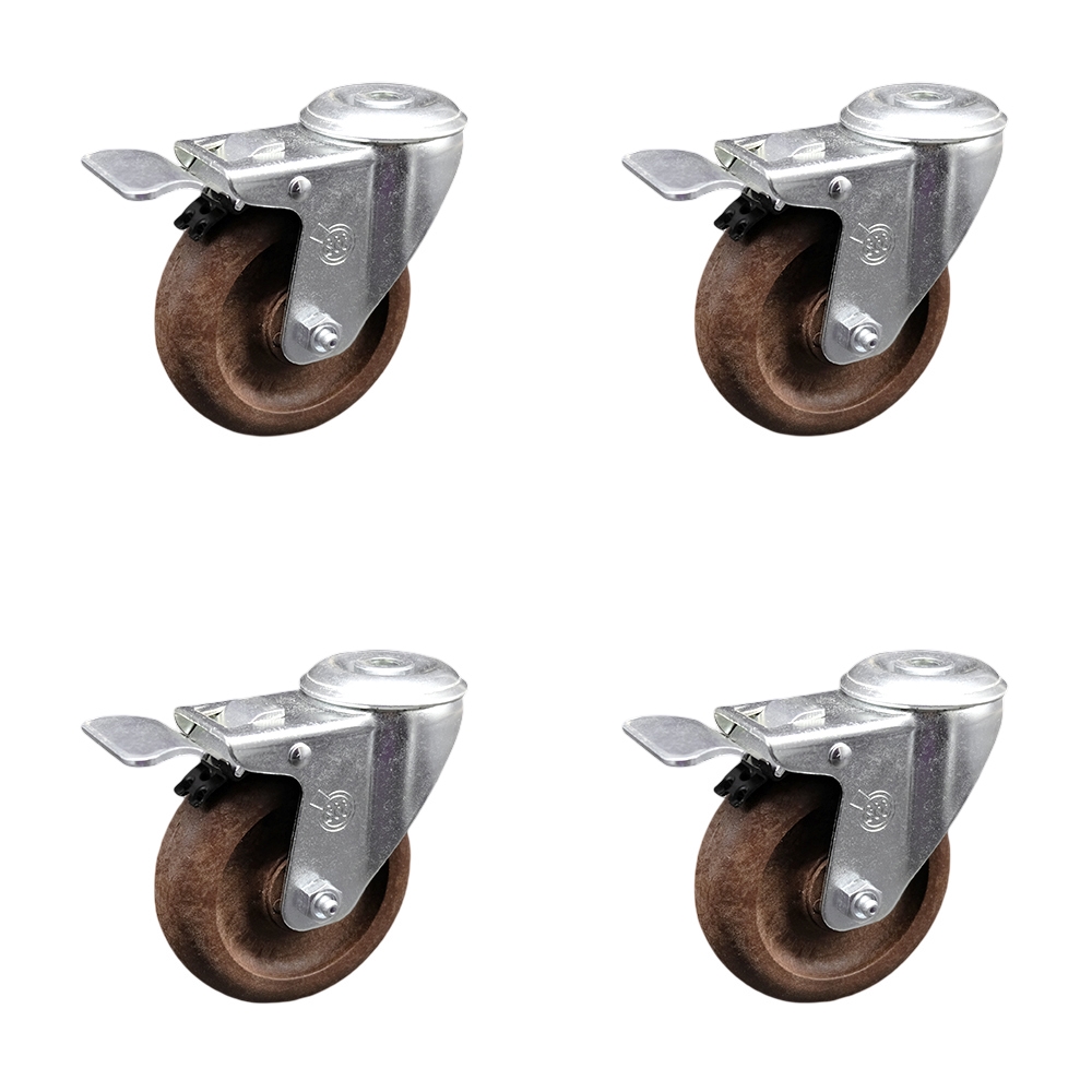SCC-SSBHTTL20S414-GFNSHT-4 Stainless Steel High Temperature Glass Filled Nylon Swivel Bolt Hole Caster with 4 x 1.25 in. Brown Wheels - Set of 4