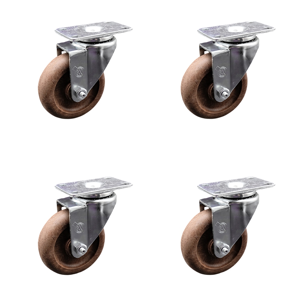 SCC-SS20S414-GFNSHT-4 Stainless Steel High Temperature Glass Filled Nylon Swivel Top Plate Caster with 4 x 1.25 in. Brown Wheels - Set of 4