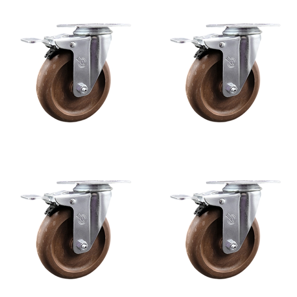 SCC-SSTTL20S514-GFNSHT-4 Stainless Steel High Temperature Glass Filled Nylon Swivel Top Plate Caster with 5 x 1.25 in. Brown Wheels - Set of 4