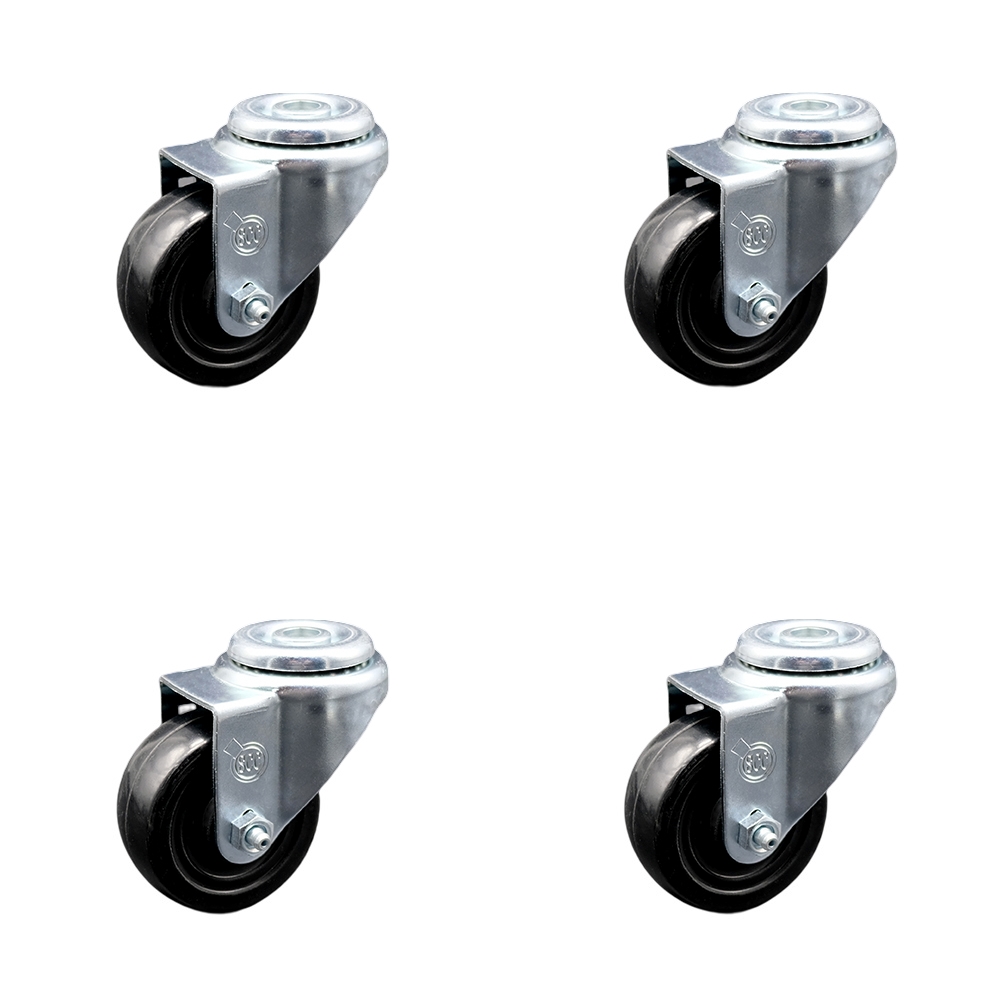 SCC-SSBH20S314-HRS-4 Stainless Steel Hard Rubber Swivel Bolt Hole Caster with 3 x 1.25 in. Black Wheels - Set of 4