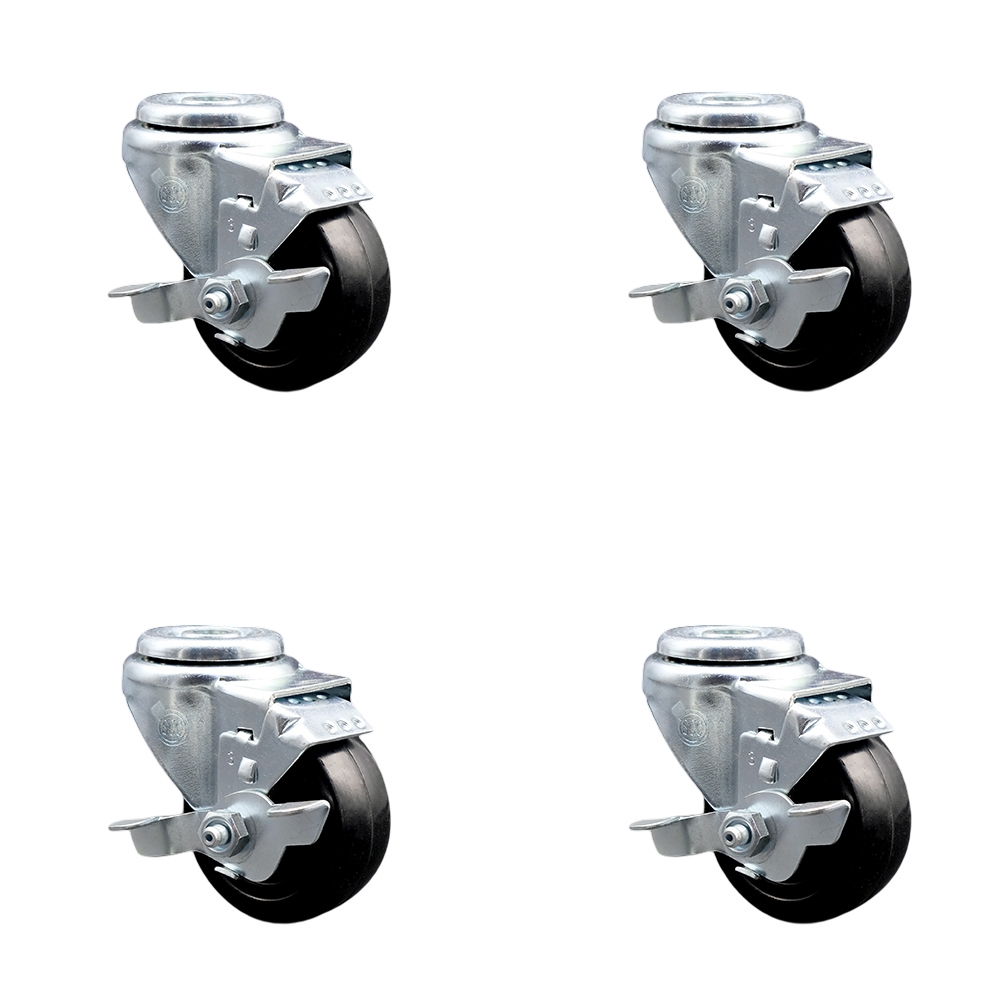 SCC-SSBH20S314-HRS-TLB-4 Stainless Steel Hard Rubber Swivel Bolt Hole Caster with 3 x 1.25 in. Black Wheels - Set of 4