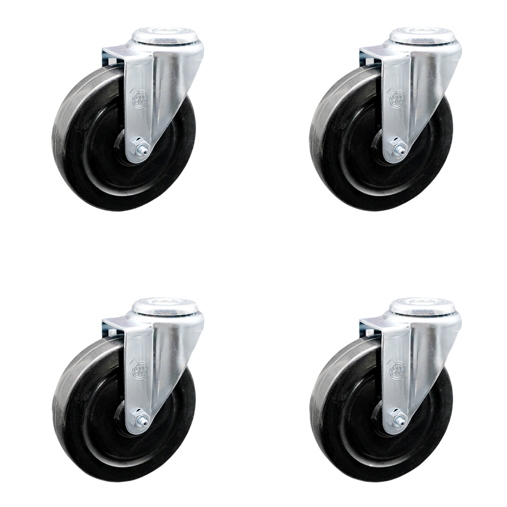 SCC-SSBH20S514-HRS-4 Stainless Steel Hard Rubber Swivel Bolt Hole Caster with 5 x 1.25 in. Black Wheels - Set of 4