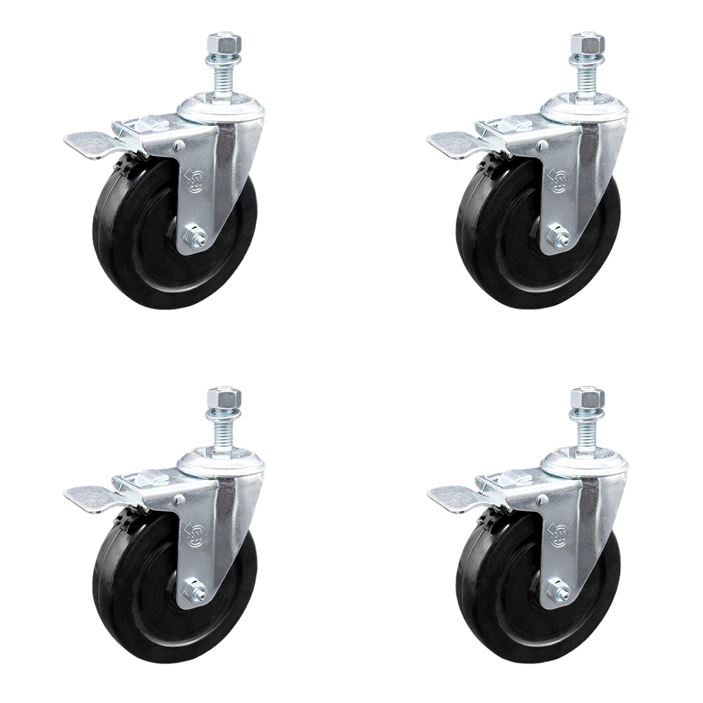 SCC-TSTTL20S514-HRS-381615-4 Hard Rubber Swivel Threaded Stem Caster with 5 x 1.25 in. Black Wheels & 0.38 in. Stems - Set of 4