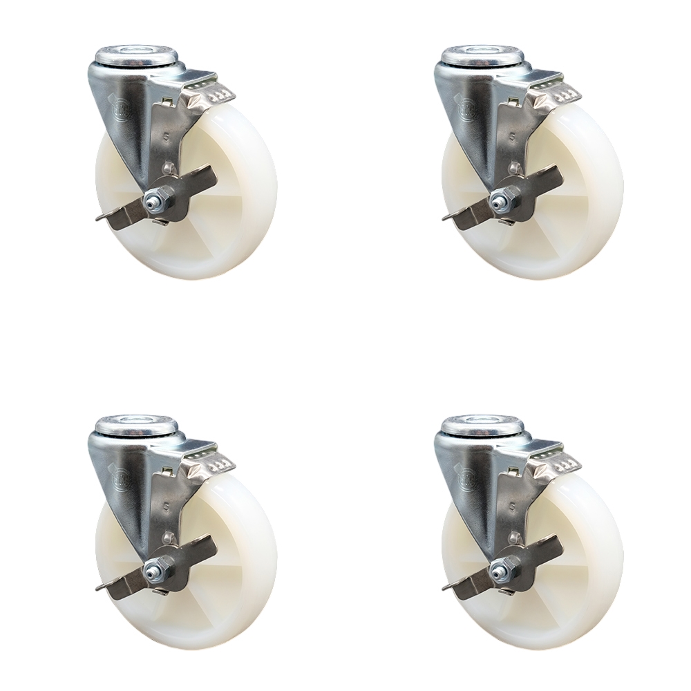 SCC-BH20S514-NYS-TLB-4 Nylon Swivel Bolt Hole Caster with 5 x 1.25 in. White Wheels - Set of 4