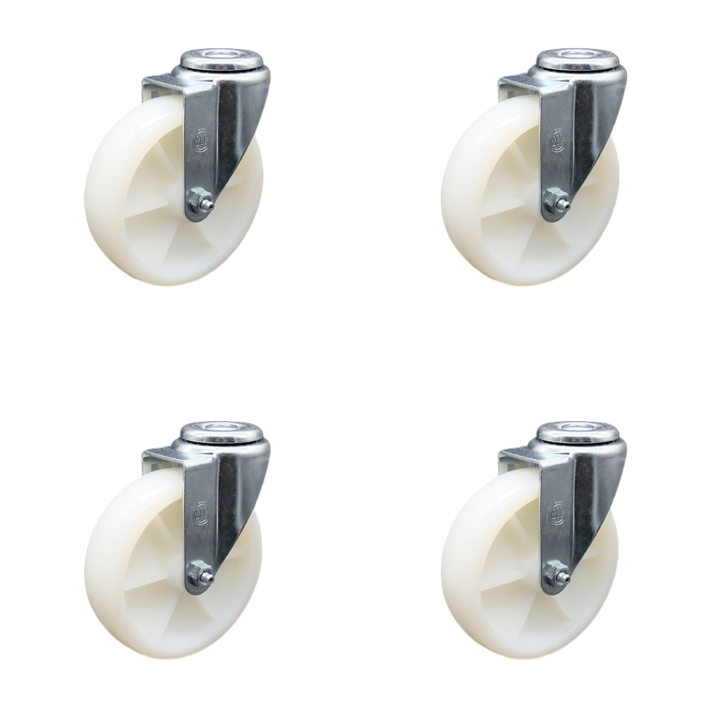 SCC-SSBH20S514-NYS-4 Stainless Steel Nylon Swivel Bolt Hole Caster with 5 x 1.25 in. White Wheels - Set of 4