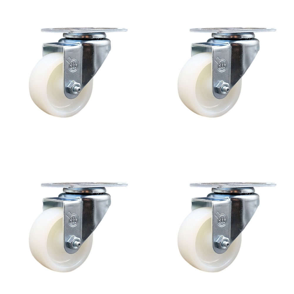 SCC-SS20S314-NYS-4 Stainless Steel Nylon Swivel Top Plate Caster with 3 x 1.25 in. White Wheels - Set of 4