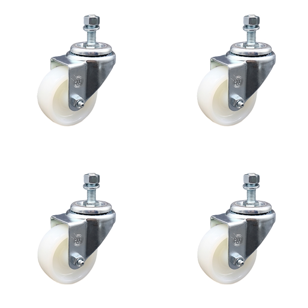 SCC-SSTS20S314-NYS-121315-4 Stainless Steel Nylon Swivel Threaded Stem Caster with 3 x 1.25 in. White Wheels & 0.5 in. Stems - Set of 4