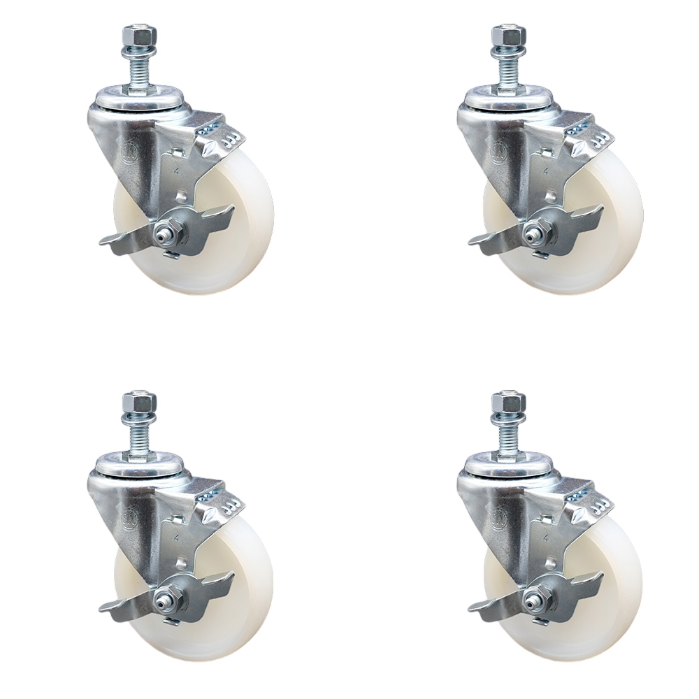SCC-SSTS20S414-NYS-TLB-121315-4 Stainless Steel Nylon Swivel Threaded Stem Caster with 4 x 1.25 in. White Wheels & 0.5 in. Stems - Set of 4