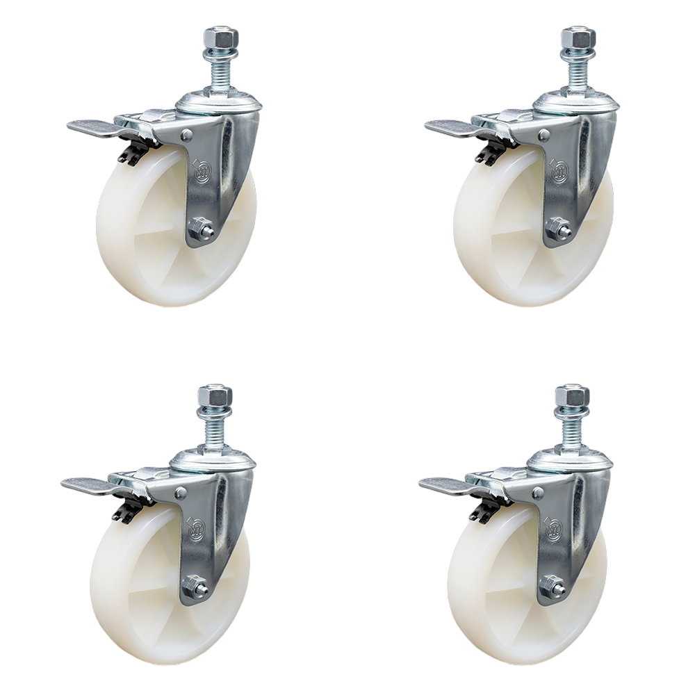 SCC-SSTSTTL20S514-NYS-M1215-4 Stainless Steel Nylon Swivel Threaded Stem Caster with 5 x 1.25 in. White Wheels & 12 mm Stems - Set of 4