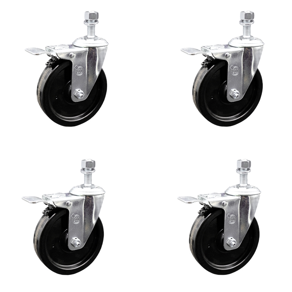 SCC-TSTTL20S514-PHR-121315-4 Phenolic Swivel Threaded Stem Caster with Roller Bearing with 5 x 1.25 in. Black Wheels & 0.5 in. Stems - Set of 4
