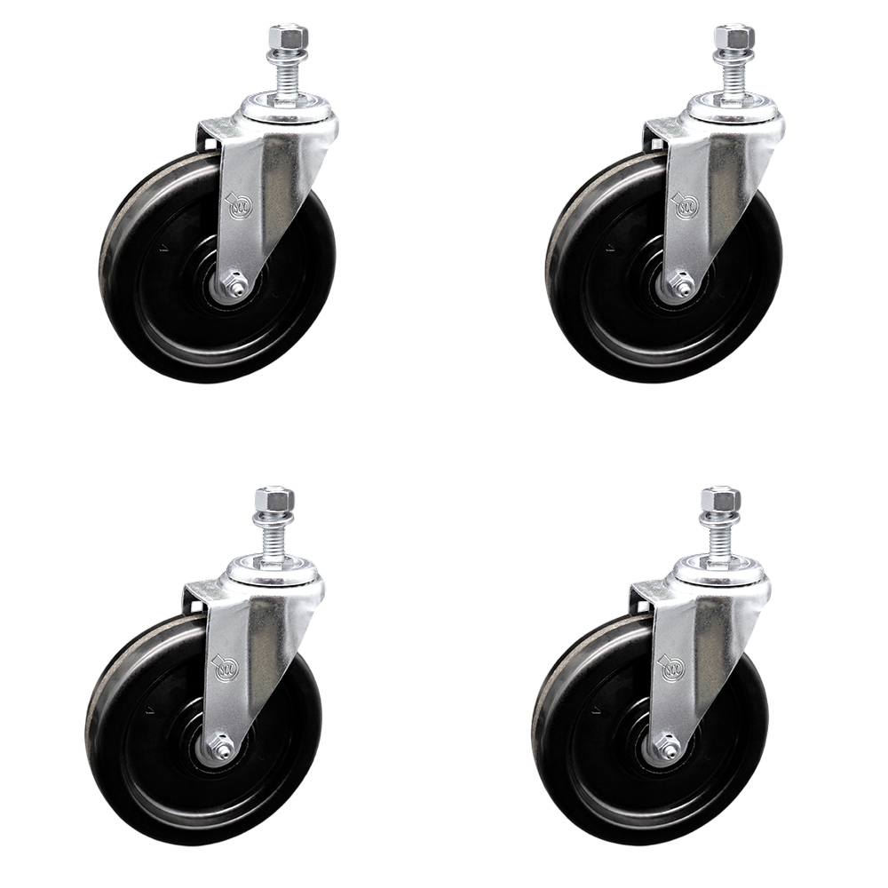 SCC-TS20S615-PHR-121315-4 Phenolic Swivel Threaded Stem Caster with Roller Bearing with 6 x 1.5 in. Black Wheels & 0.5 in. Stems - Set of 4