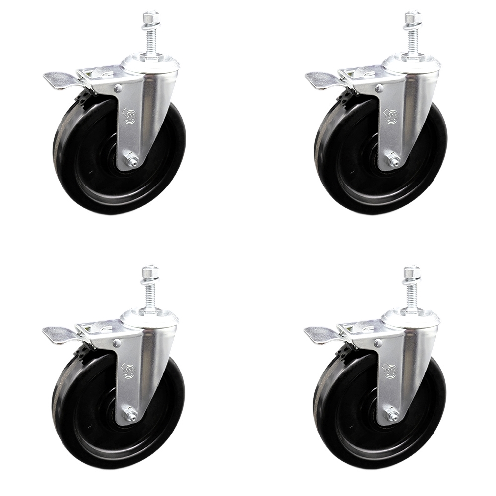 SCC-TSTTL20S615-PHR-M1015-4 Phenolic Swivel Threaded Stem Caster with Roller Bearing with 6 x 1.5 in. Black Wheels & 10 mm Stems - Set of 4
