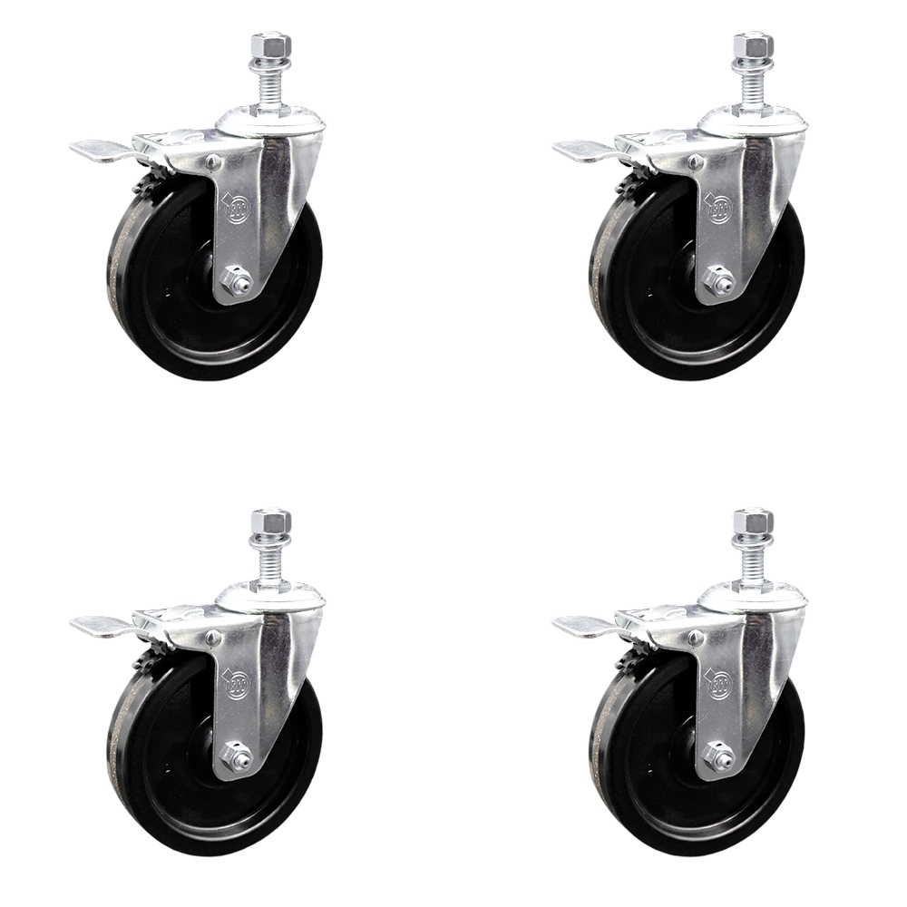 SCC-TSTTL20S514-PHR-M1215-4 Phenolic Swivel Threaded Stem Caster with Roller Bearing with 5 x 1.25 in. Black Wheels & 12 mm Stems - Set of 4