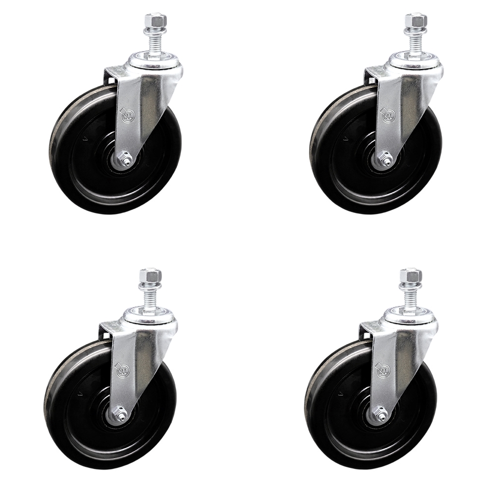 SCC-TS20S615-PHR-M1215-4 Phenolic Swivel Threaded Stem Caster with Roller Bearing with 6 x 1.5 in. Black Wheels & 12 mm Stems - Set of 4