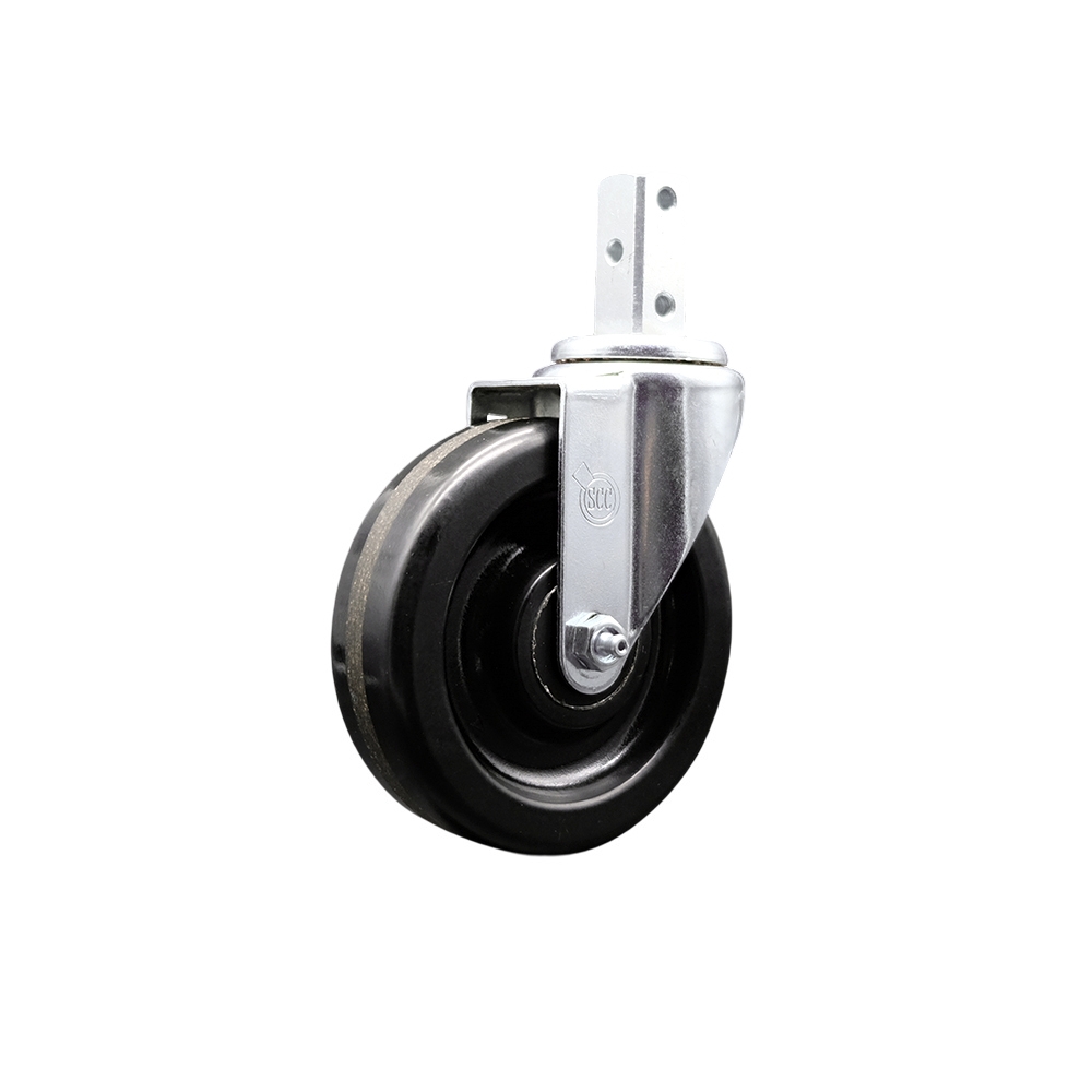 Swivel Square Stem Caster with 5 x 1.25 in. Black Phenolic Wheel, 0.75 x 2 in. Square Stem with 3 0.26 in. Diameter Mounting Holes