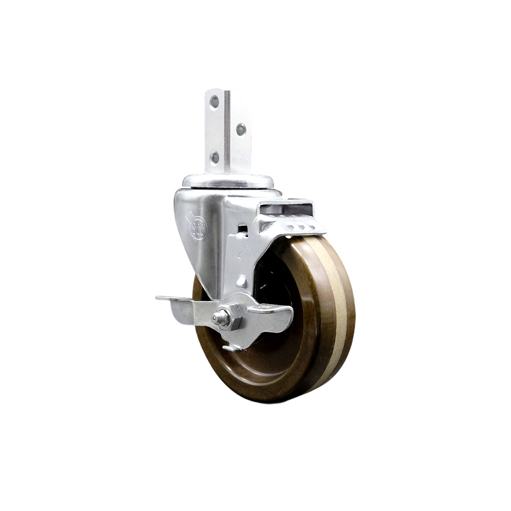 Swivel Square Stem Caster with 4 x 1.25 in. Brown High Temperature Phenolic Wheel, 0.87 x 2 in. Square Stem & Top Lock Brakes