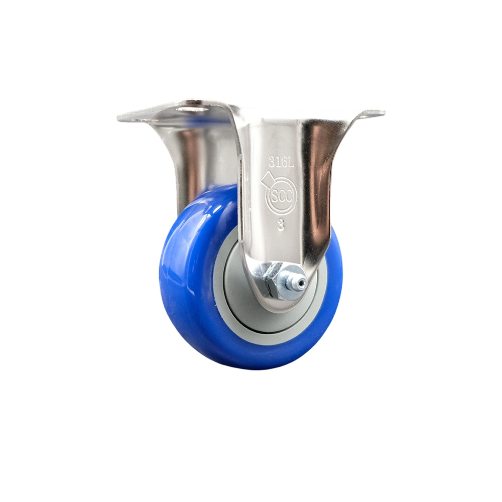 SCC-SS31620R3514-PPUB-BLUE Polyurethane Rigid Top Plate Caster with 3.5 in. Blue Caster Wheel - 316 Stainless Steel Caster