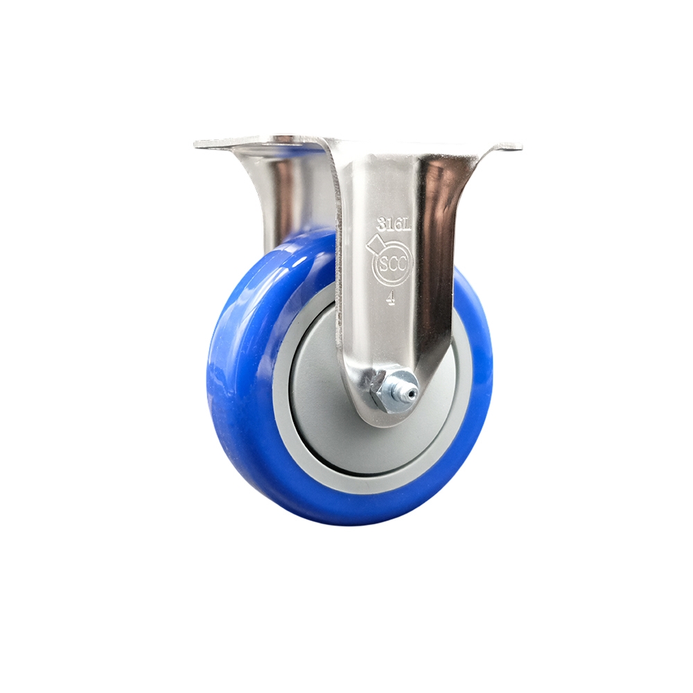 SCC-SS31620R414-PPUB-BLUE Polyurethane Rigid Top Plate Caster with 4 in. Blue Caster Wheel - 316 Stainless Steel Caster