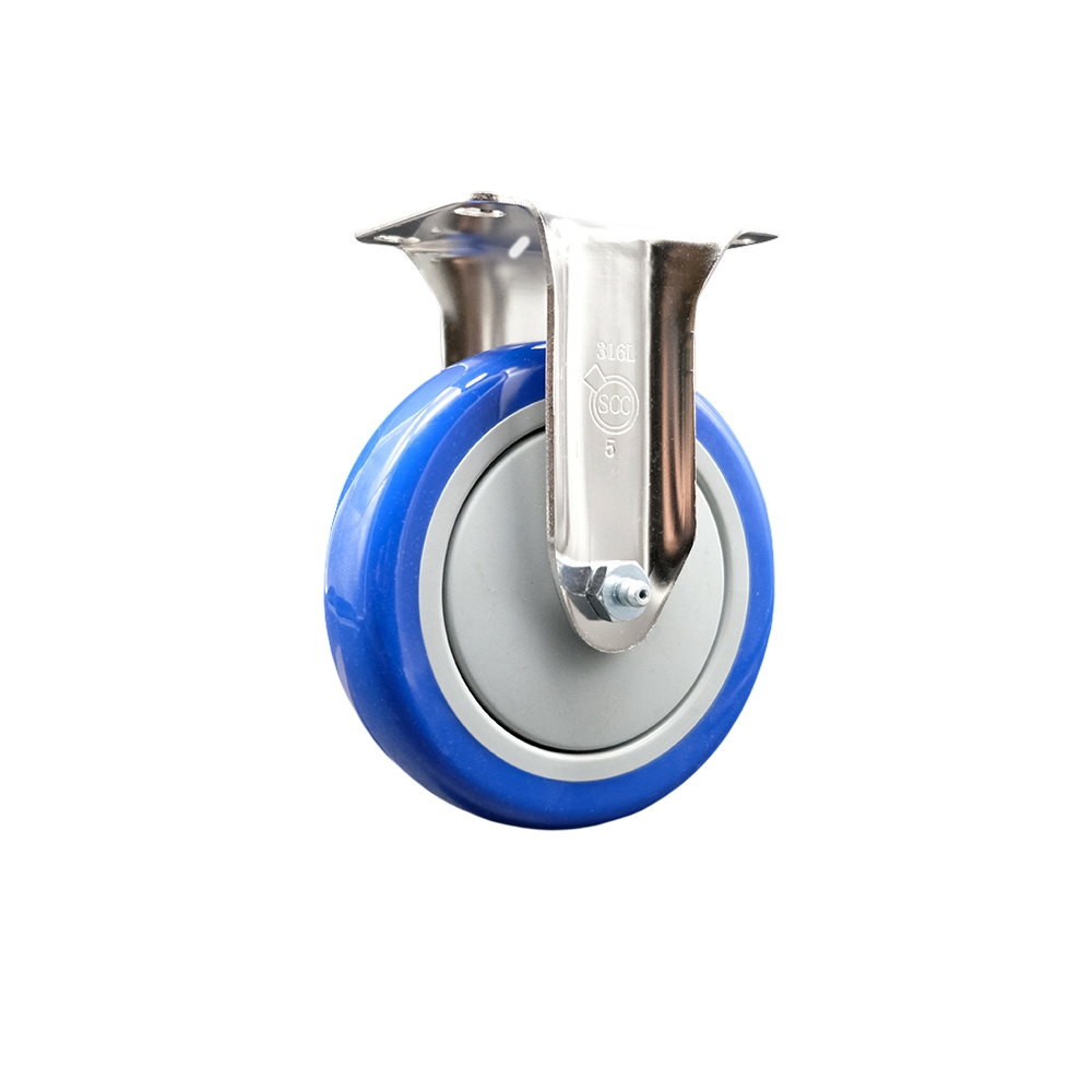 SCC-SS31620R514-PPUB-BLUE Polyurethane Rigid Top Plate Caster with 5 in. Blue Caster Wheel - 316 Stainless Steel Caster