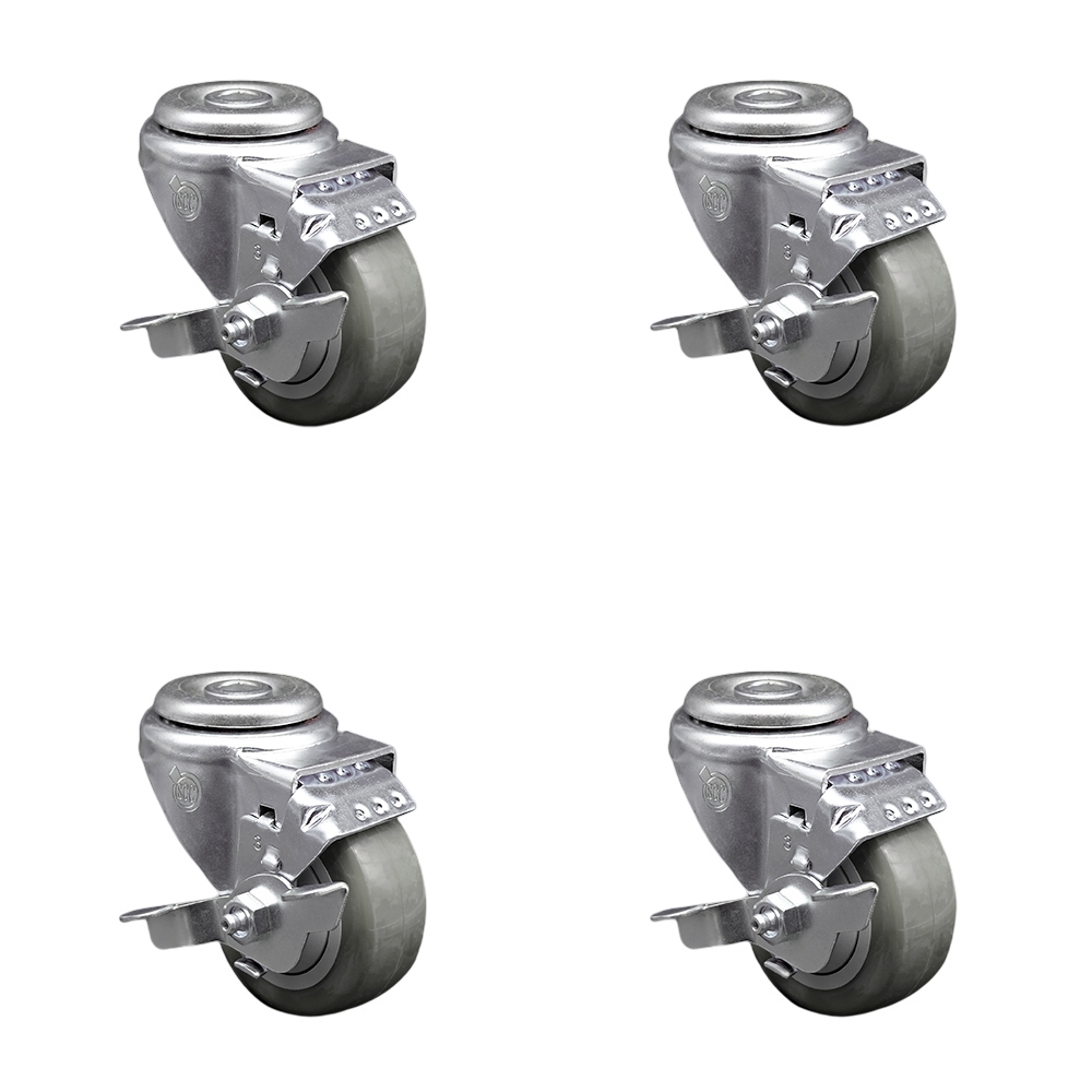 SCC-SSBH20S314-PPUB-TLB-4 Stainless Steel Polyurethane Swivel Bolt Hole Caster with 3 x 1.25 in. Gray Wheels - Set of 4
