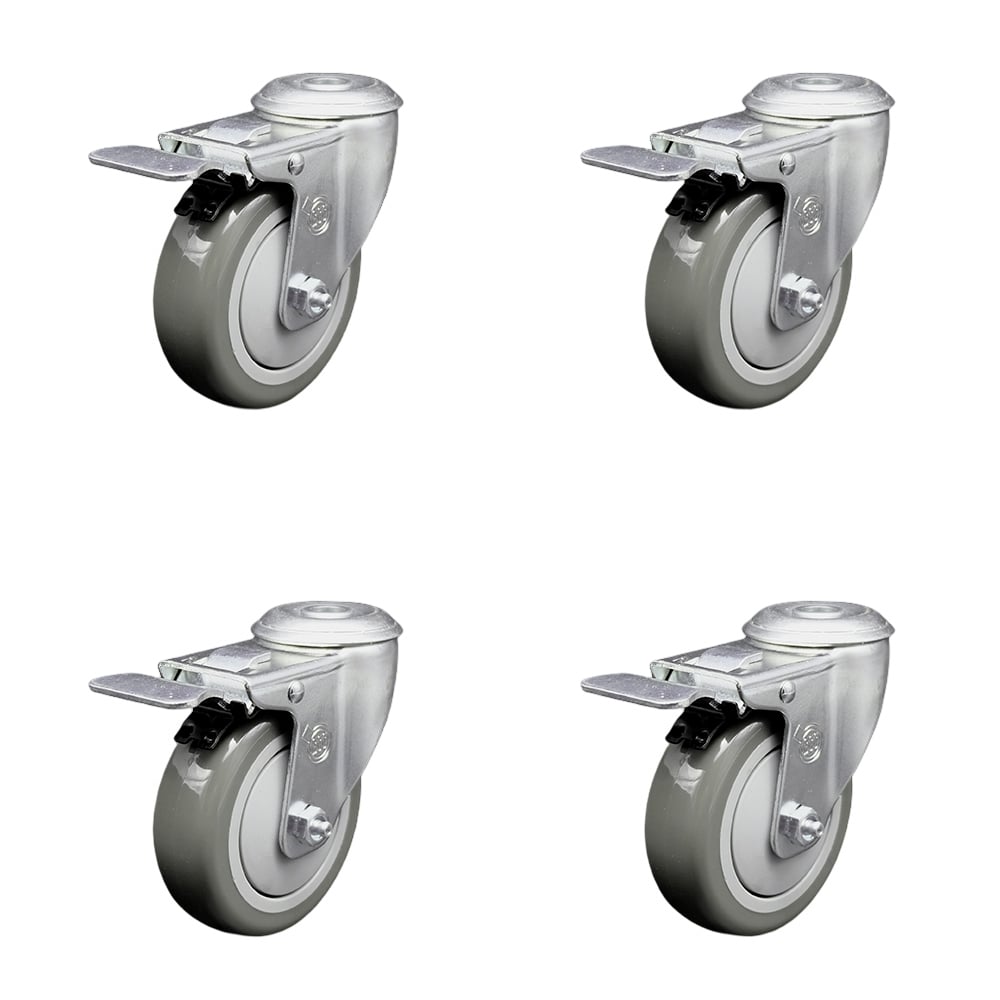 SCC-SSBHTTL20S414-PPUB-4 Stainless Steel Polyurethane Swivel Bolt Hole Caster with 4 x 1.25 in. Gray Wheels - Set of 4
