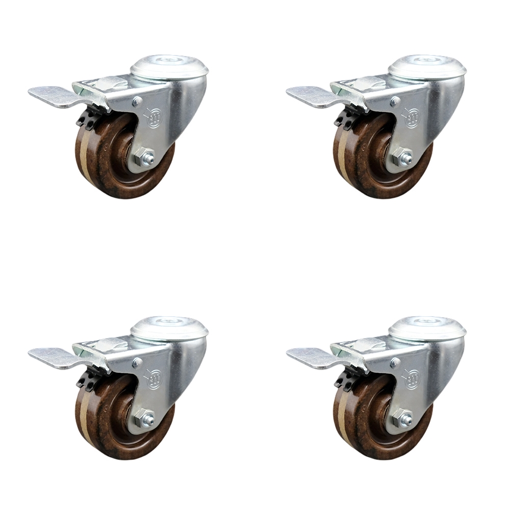 SCC-SSBHTTL20S314-PHSHT-4 Stainless Steel High Temperature Phenolic Swivel Bolt Hole Caster with 3 x 1.25 in. Brown Wheels - Set of 4