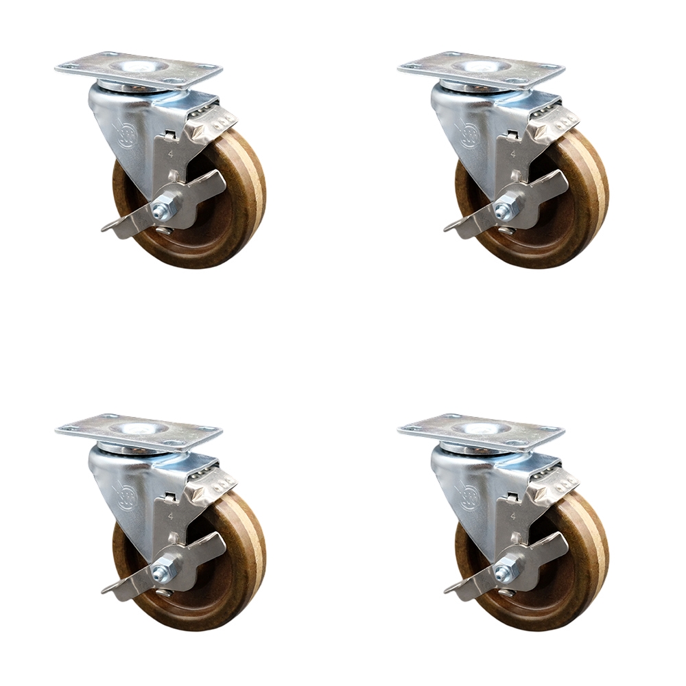 SCC-SS20S414-PHSHT-TLB-4 Stainless Steel High Temperature Phenolic Swivel Top Plate Caster with 4 x 1.25 in. Brown Wheels - Set of 4