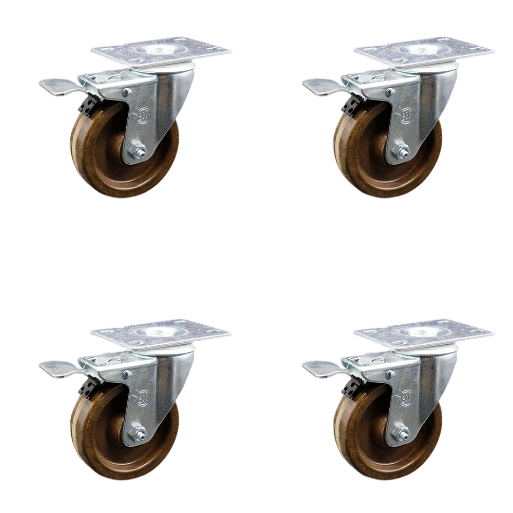 SCC-SSTTL20S414-PHSHT-4 Stainless Steel High Temperature Phenolic Swivel Top Plate Caster with 4 x 1.25 in. Brown Wheels - Set of 4