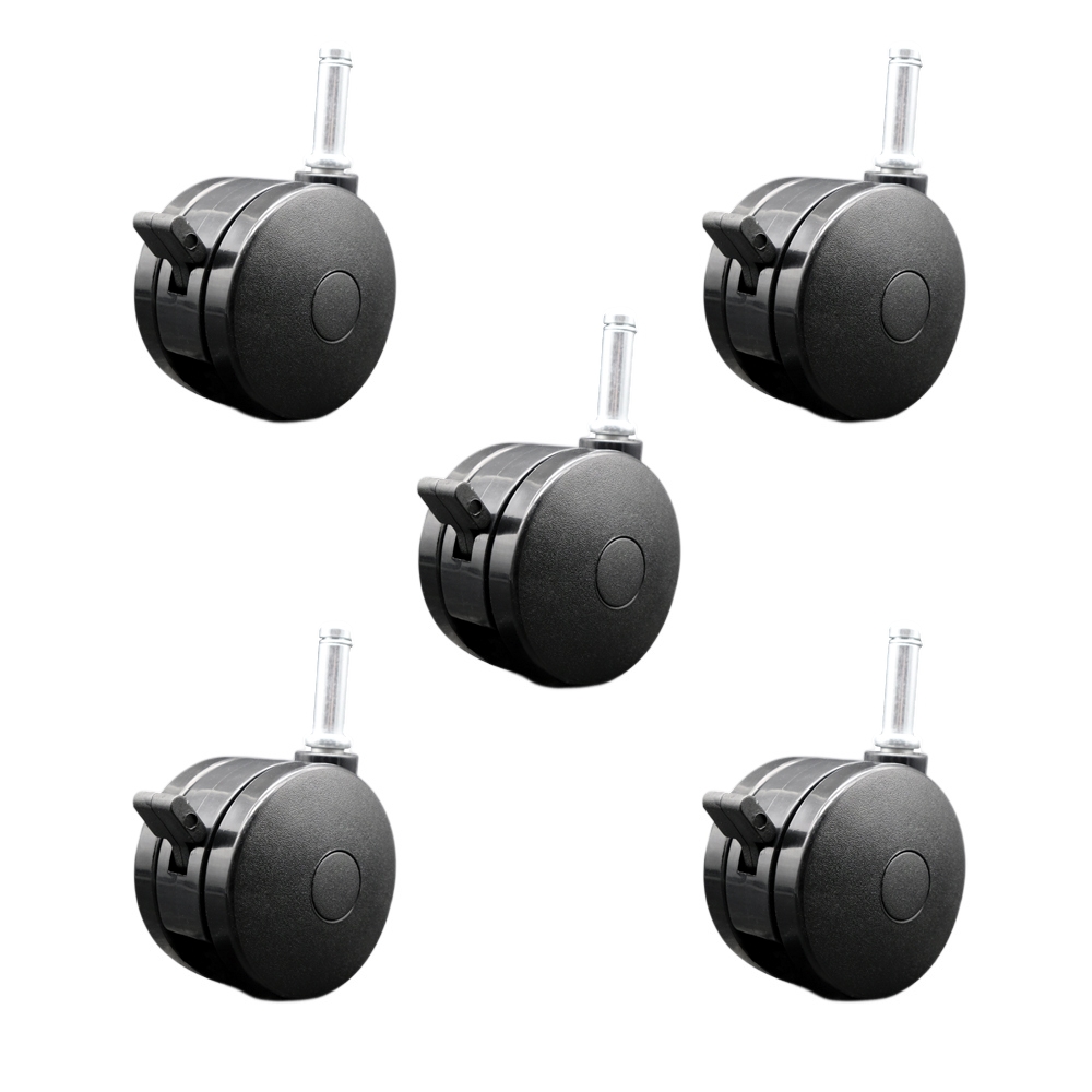 SCC-UHGR02S75-NYS-B-7161716-5 3 in. Swivel Caster Nylon Hooded Twin Wheels with 0.43 in. by 1.44 in. Grip Ring Stem & Brake for Furniture - Set of 5