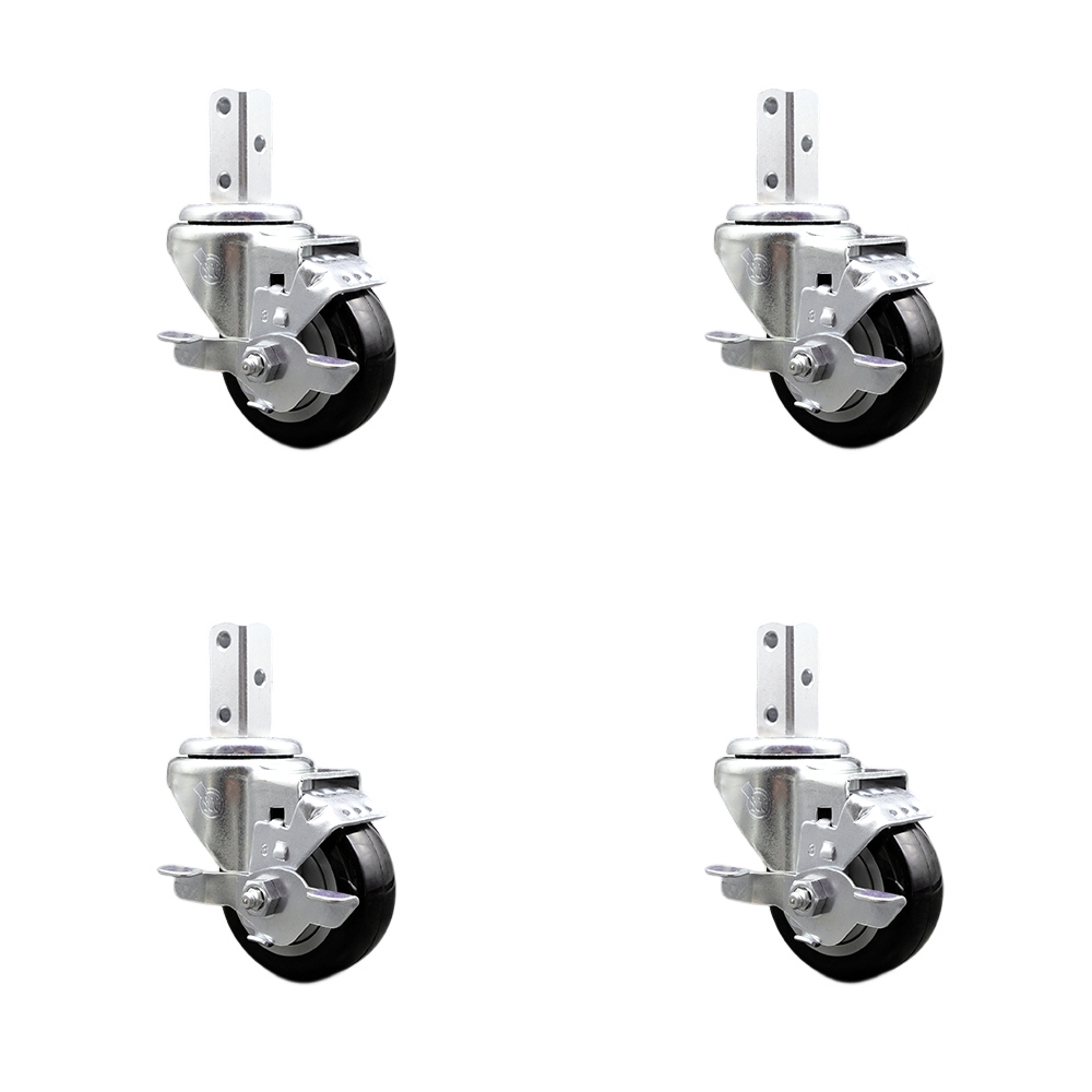 Swivel Square Stem Caster with 3 x 1.25 in. Black Poly Wheel, 0.87 x 2 in. Square Stem with 3 0.26 in. Diameter Mounting Holes - Set of 4
