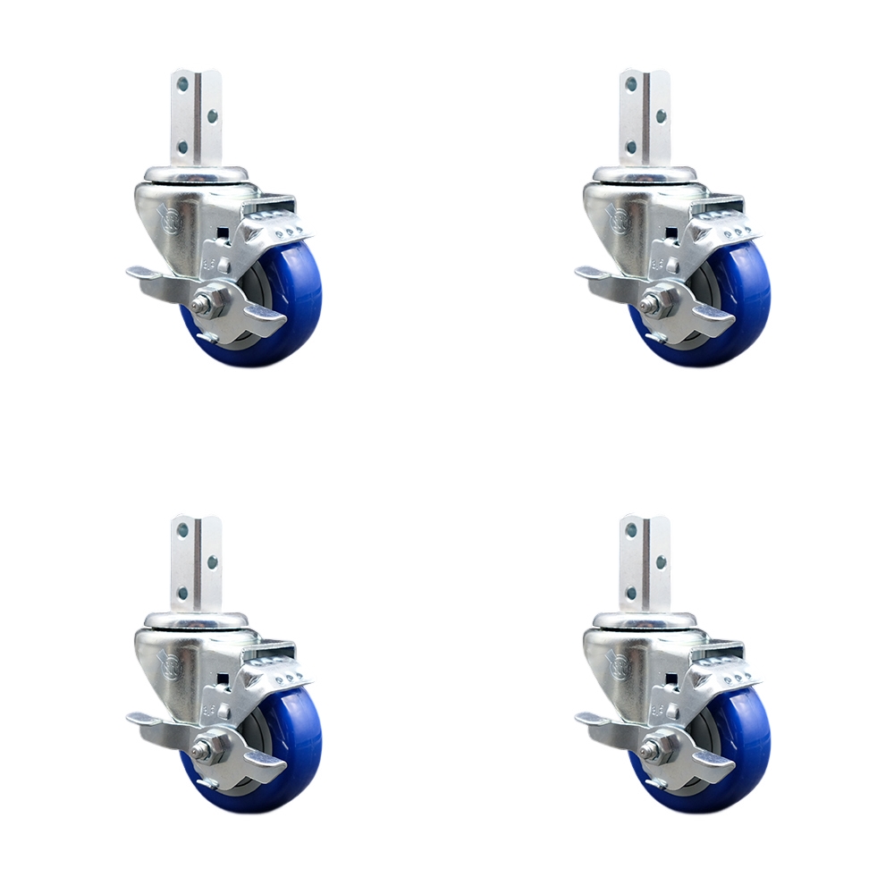 Swivel Square Stem Caster with 3.5 x 1.25 in. Blue Poly Wheel, 0.87 x 2 in. Square Stem with 3 0.26 in. Diameter Mounting Holes - Set of 4