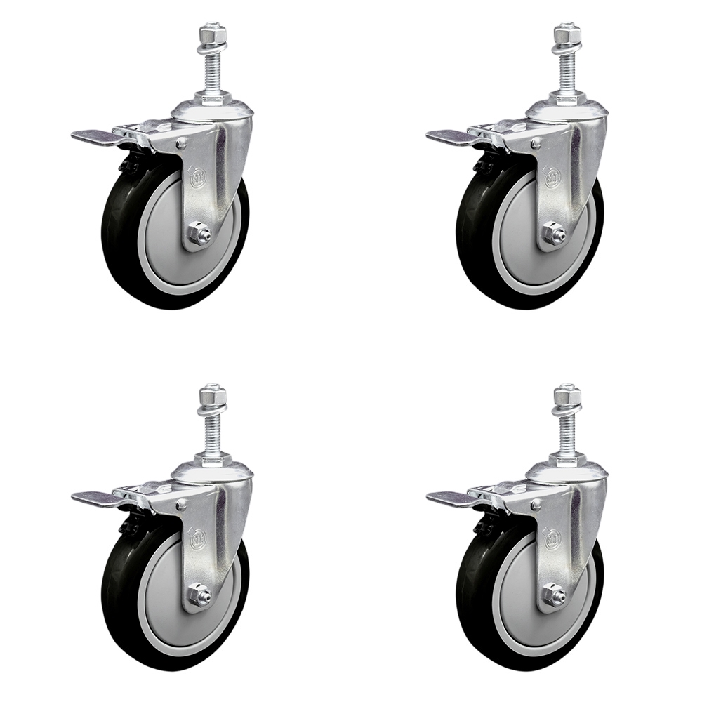 SCC-TSTTL20S514-PPUB-BLK-381615-4 Polyurethane Swivel Threaded Stem Caster with 5 x 1.25 in. Black Wheels & 0.38 in. Stems - Set of 4