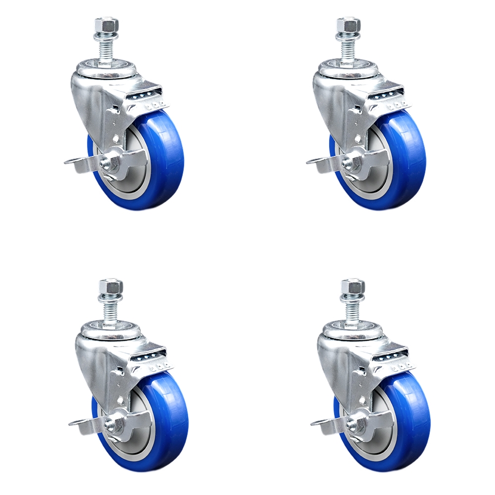 SCC-TS20S414-PPUB-BLUE-TLB-121315-4 Polyurethane Swivel Threaded Stem Caster with 4 x 1.25 in. Blue Wheels & 0.5 in. Stems - Set of 4