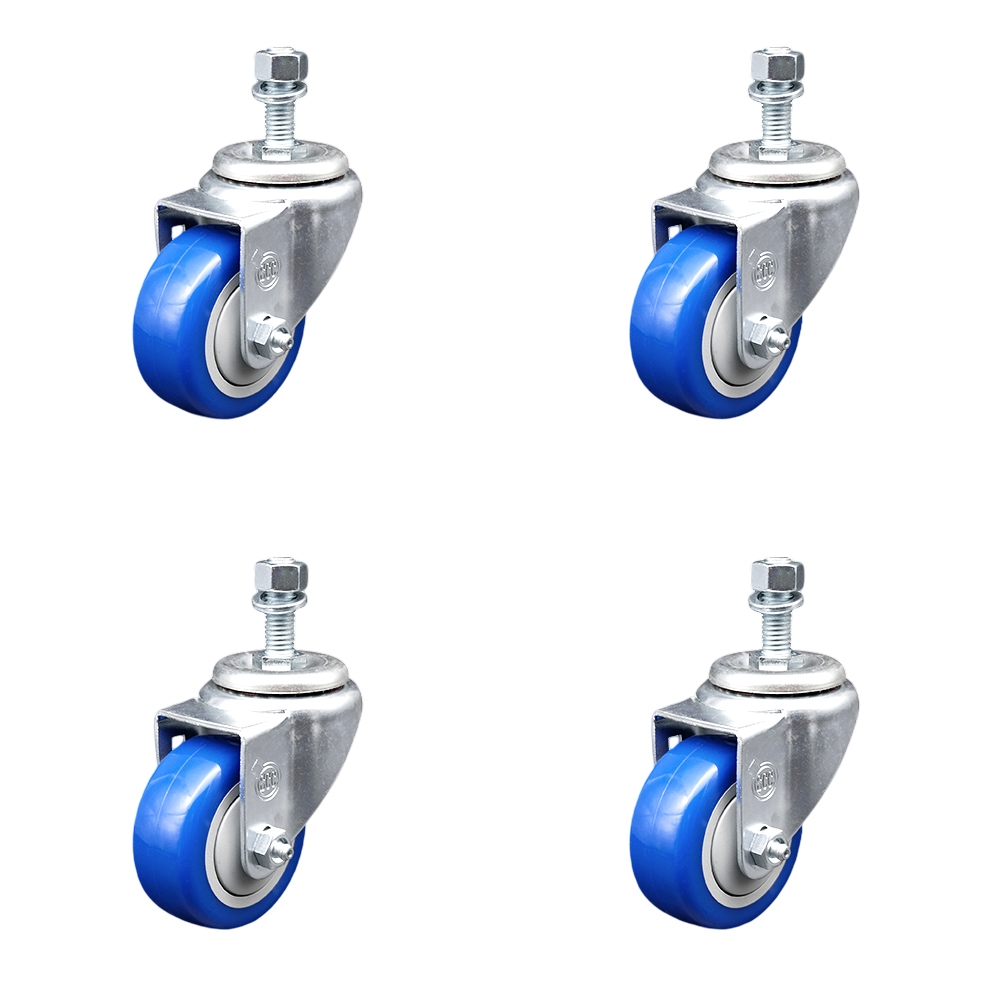 SCC-TS20S3514-PPUB-BLUE-M1215-4 Polyurethane Swivel Threaded Stem Caster with 3.5 x 1.25 in. Blue Wheels & 12 mm Stems - Set of 4
