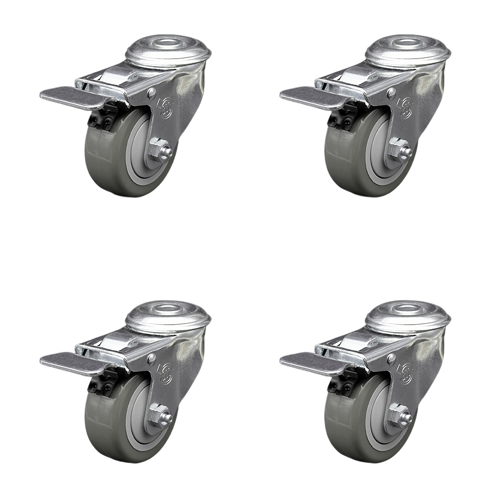 SCC-BHTTL20S314-PPUB-4 Polyurethane Swivel Bolt Hole Caster with 3 x 1.25 in. Gray Wheels - Set of 4