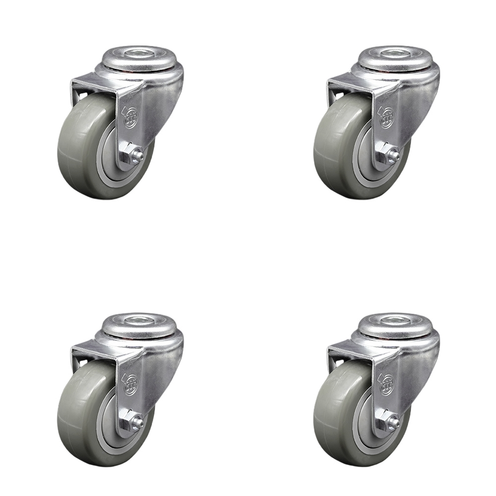SCC-SSBH20S314-PPUB-4 Stainless Steel Polyurethane Swivel Bolt Hole Caster with 3 x 1.25 in. Gray Wheels - Set of 4
