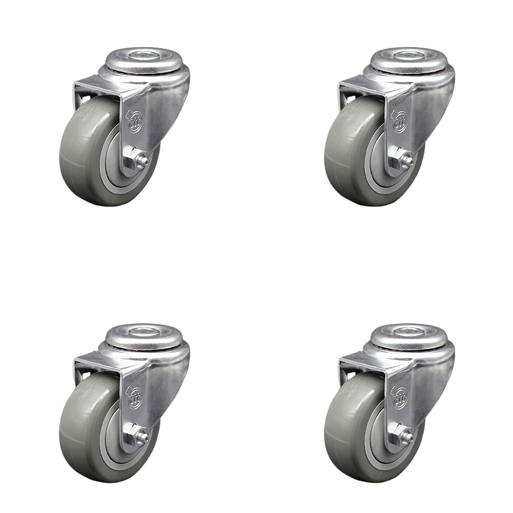 SCC-SSBH20S3514-PPUB-4 Stainless Steel Polyurethane Swivel Bolt Hole Caster with 3.5 x 1.25 in. Gray Wheels - Set of 4