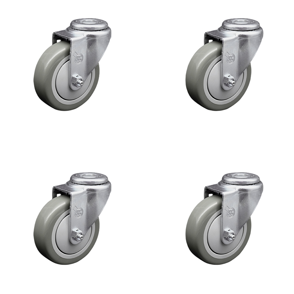 SCC-SSBH20S414-PPUB-4 Stainless Steel Polyurethane Swivel Bolt Hole Caster with 4 x 1.25 in. Gray Wheels - Set of 4
