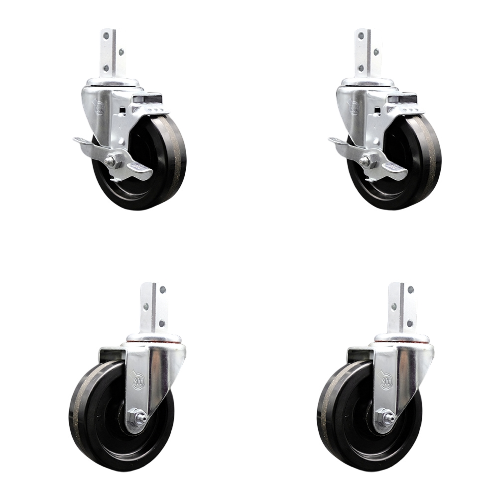Swivel Square Stem Caster with 4 x 1.25 in. Black Phenolic Wheel, 0.75 x 2 in. Square Stem with 3 0.26 in. Diameter Mounting Holes - Set of 4