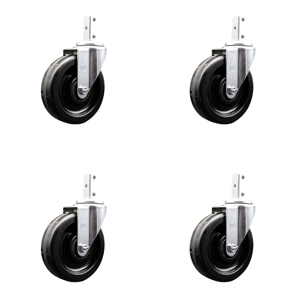 Swivel Square Stem Caster with 5 x 1.25 in. Black Phenolic Wheel, 0.87 x 2 in. Square Stem with 3 0.26 in. Diameter Mounting Holes - Set of 4