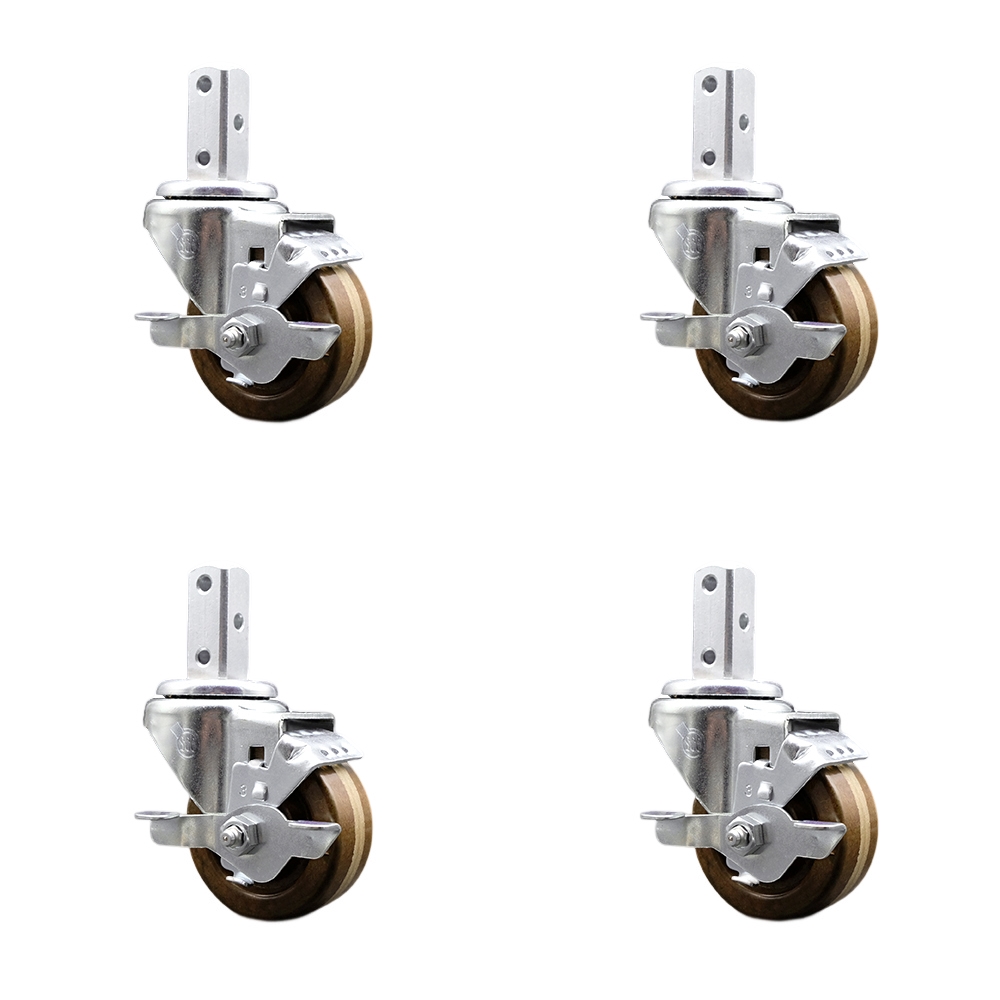 Swivel Square Stem Caster with 3 x 1.25 in. Brown High Temperature Phenolic Wheel, 0.75 x 2 in. Square Stem - Set of 4