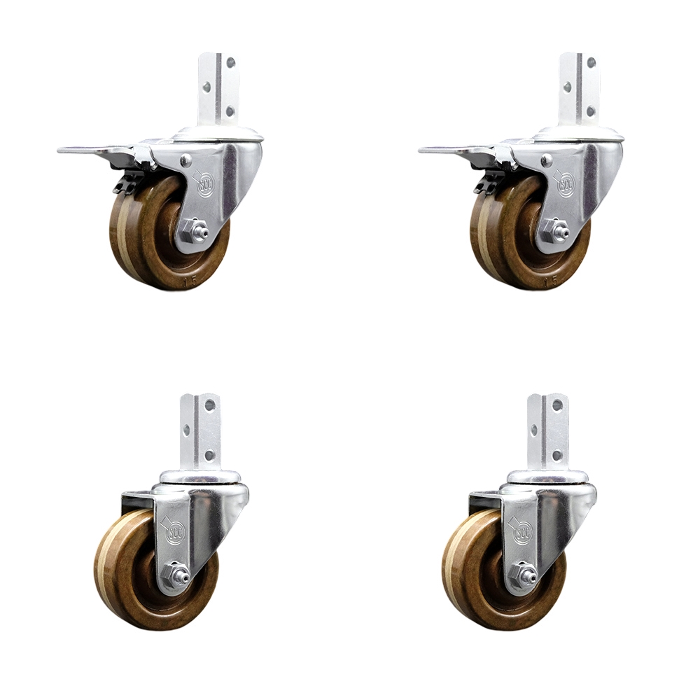 Swivel Square Stem Caster with 3 x 1.25 in. Brown High Temperature Phenolic Wheel, 0.75 x 2 in. Square Stem - Set of 4